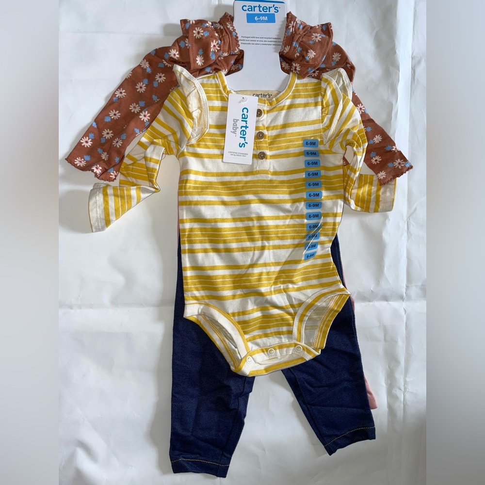 Carter s Baby Girl's 4 Piece Long Sleeve Body Suits & Leggings Set 6-9 Month